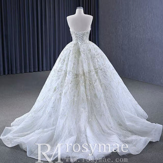 Beaded Lace Apliqued Ball Gown Wedding Dress Strapless Bridal Gown