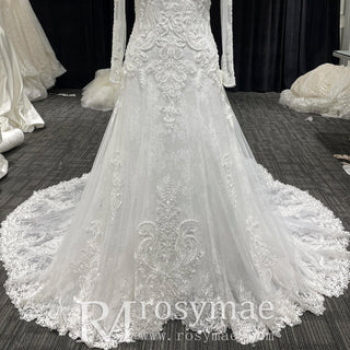 Long Sleeve A-line Lace Wedding Dress for Timeless Elegance