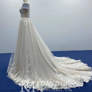 A-line Tulle Lace Wedding Dress with Spaghetti Strap