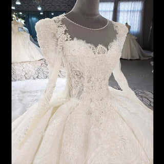 Gorgeous Long Sleeve Ball Gown Wedding Dress with Long Train