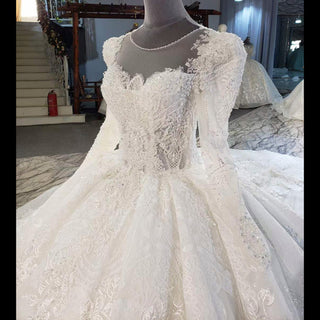 Gorgeous Long Sleeve Ball Gown Wedding Dress with Long Train
