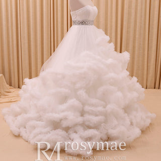 Strapless Ruffle Colored Wedding Dress with Puffy Skirt