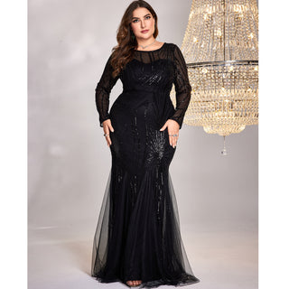 Black Sequins Long Sleeves Formal Evening Dress Plus Prom Dress