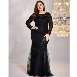 Black Sequins Long Sleeves Formal Evening Dress Plus Prom Dress