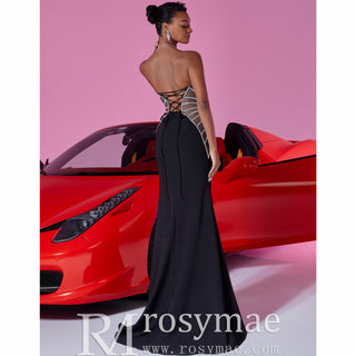 black prom dress with boat neckline