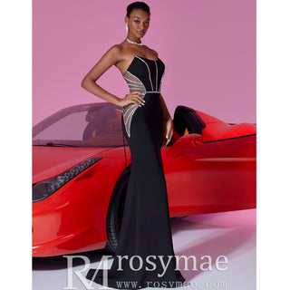 black prom dress with boat neckline