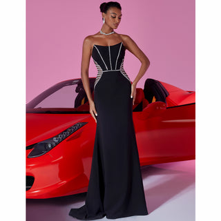 black prom dress with boat neckline