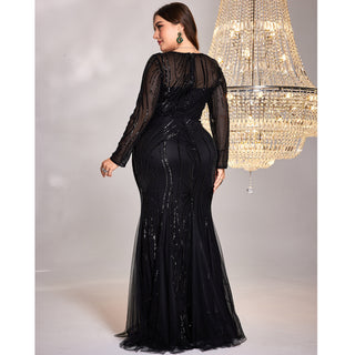 Black Sequins Long Sleeves Formal Evening Dress Plus Prom Dress