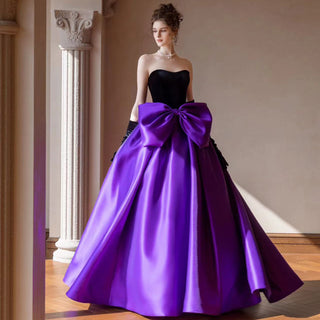 Black&Purple/Pink Formal Evening Dress Strapless Prom Gown