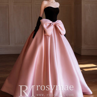 Black&Purple/Pink Formal Evening Dress Strapless Prom Gown