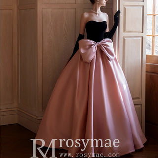 Black&Purple/Pink Formal Evening Dress Strapless Prom Gown