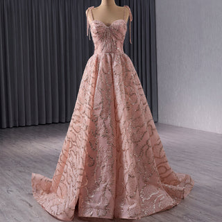 Sparkly A-line Blush Wedding Dress with Spaghetti Strap