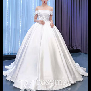 Off Shoulder Satin Wedding Gown Simple Classy Wedding Dress