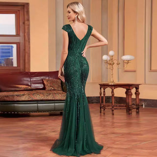 Sequins Mermaid Formal Evening Gown V-neck Prom Dress