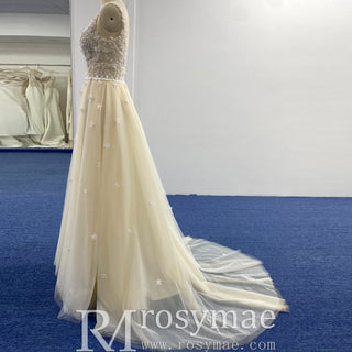 A-line Elegant Sheer Bodice Wedding Dress with Tank Top