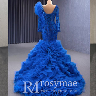 Mermaid-Pageant-Dress-Long-Sleeve-Ruffled-Evening-Prom-Dress
