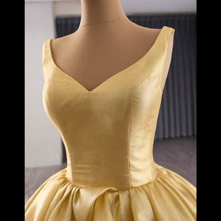 Ruffle A-line V-neck Empire Waist Gold Wedding Dress with Tank Top