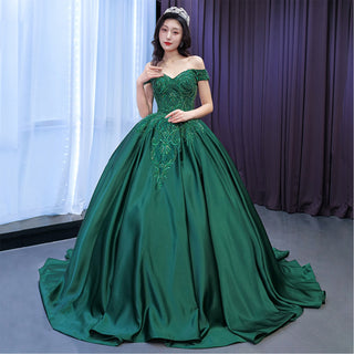 Off The Shoulder V-neck Ball Gown Lace Applique Quinceanera Dress