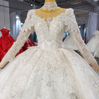 Luxury Sparkly Big Skirt Wedding Dress with Long Sleeve