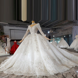 Luxury Sparkly Big Skirt Wedding Dress with Long Sleeve