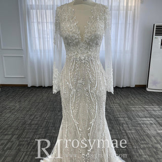 Mermaid Lace Long Sleeve Wedding Dresses & Gowns with Sheer Neck