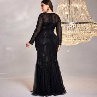 Sparkly Sequins Evening Dress Long Sleeves Wedding Party Maxi Dress