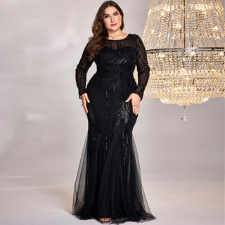 Sparkly Sequins Evening Dress Long Sleeves Wedding Party Maxi Dress