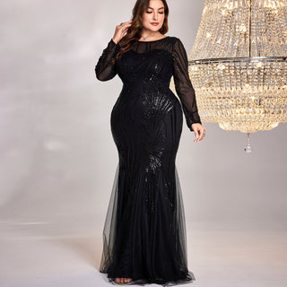 Sparkly Sequins Evening Dress Long Sleeves Wedding Party Maxi Dress