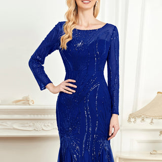 Sparkly Sequins Evening Dress Long Sleeves Wedding Party Maxi Dress