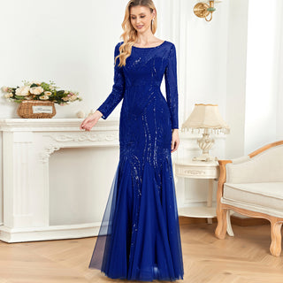 Sparkly Sequins Evening Dress Long Sleeves Wedding Party Maxi Dress