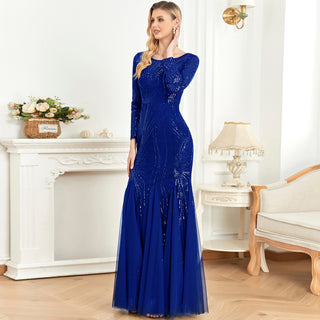 Sparkly Sequins Evening Dress Long Sleeves Wedding Party Maxi Dress