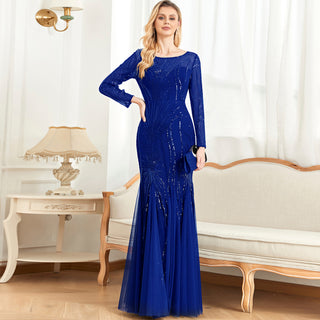 Sparkly Sequins Evening Dress Long Sleeves Wedding Party Maxi Dress