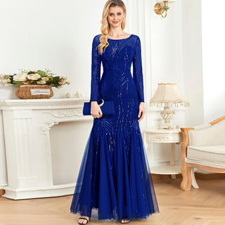 Sparkly Sequins Evening Dress Long Sleeves Wedding Party Maxi Dress