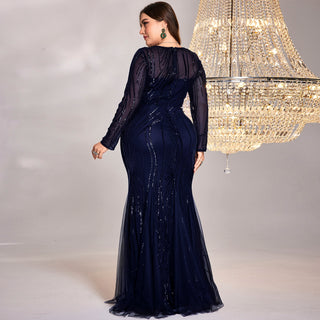 Sparkly Sequins Evening Dress Long Sleeves Wedding Party Maxi Dress