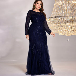 Sparkly Sequins Evening Dress Long Sleeves Wedding Party Maxi Dress