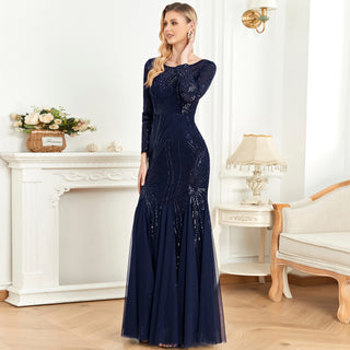 Sparkly Sequins Evening Dress Long Sleeves Wedding Party Maxi Dress