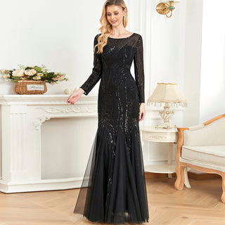 Sparkly Sequins Evening Dress Long Sleeves Wedding Party Maxi Dress