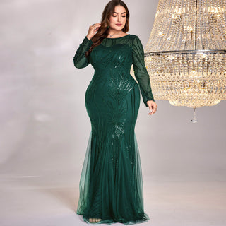 Sparkly Sequins Evening Dress Long Sleeves Wedding Party Maxi Dress