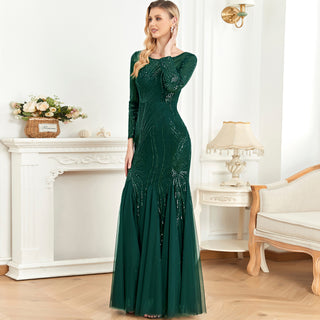 Sparkly Sequins Evening Dress Long Sleeves Wedding Party Maxi Dress