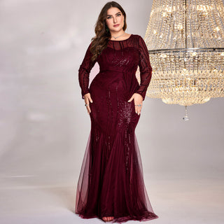 Sparkly Sequins Evening Dress Long Sleeves Wedding Party Maxi Dress