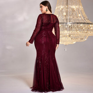 Sparkly Sequins Evening Dress Long Sleeves Wedding Party Maxi Dress