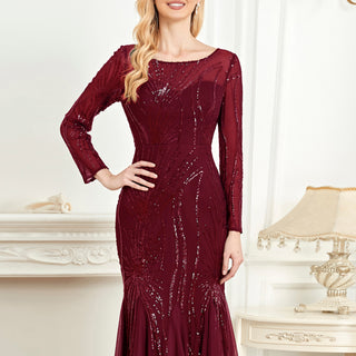 Sparkly Sequins Evening Dress Long Sleeves Wedding Party Maxi Dress