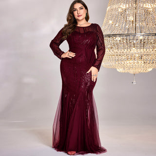 Sparkly Sequins Evening Dress Long Sleeves Wedding Party Maxi Dress