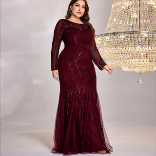 Sparkly Sequins Evening Dress Long Sleeves Wedding Party Maxi Dress