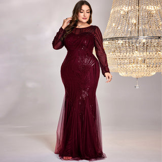 Sparkly Sequins Evening Dress Long Sleeves Wedding Party Maxi Dress