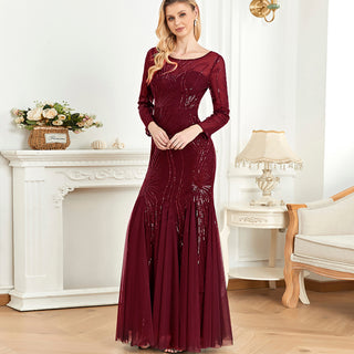 Sparkly Sequins Evening Dress Long Sleeves Wedding Party Maxi Dress