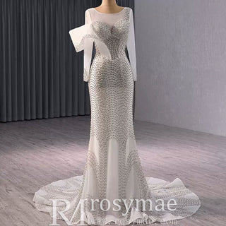 Elegant Long Sleeves Luxury Wedding Dress with Sparkly Crystals