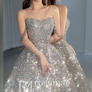 Multi Silver Sparky Sequins Off Shoulder Formal Evening Prom Dress