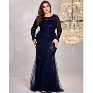 Black Sequins Long Sleeves Formal Evening Dress Plus Prom Dress