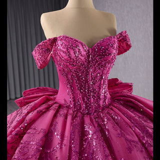 Puffy Off the Shoulder Ball Gown Rose Quinceanera Dress